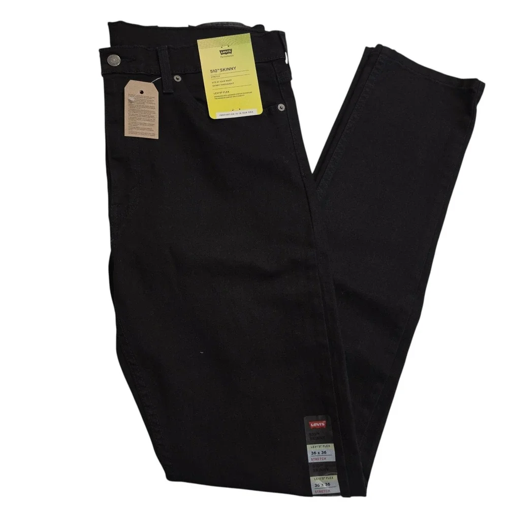 Levis Mens 510 Skinny Jeans Black Flex Stretch Performance 36x36